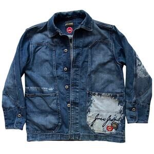 Vintage JNCO Jeans Denim Jacket Y2K Streetwear Graphic Logo Blue Mens